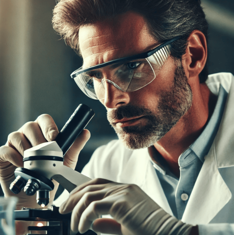 Scientist examining Prostadine's formula under a microscope for quality assurance.
